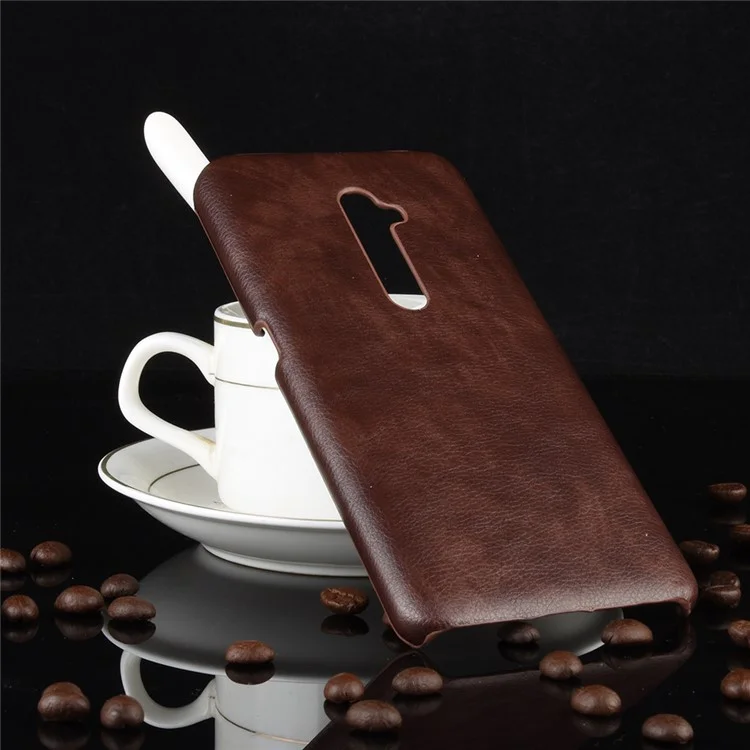 Litchi Texture PU Leather Coated PC Back Case for OPPO Reno 2 - Brown