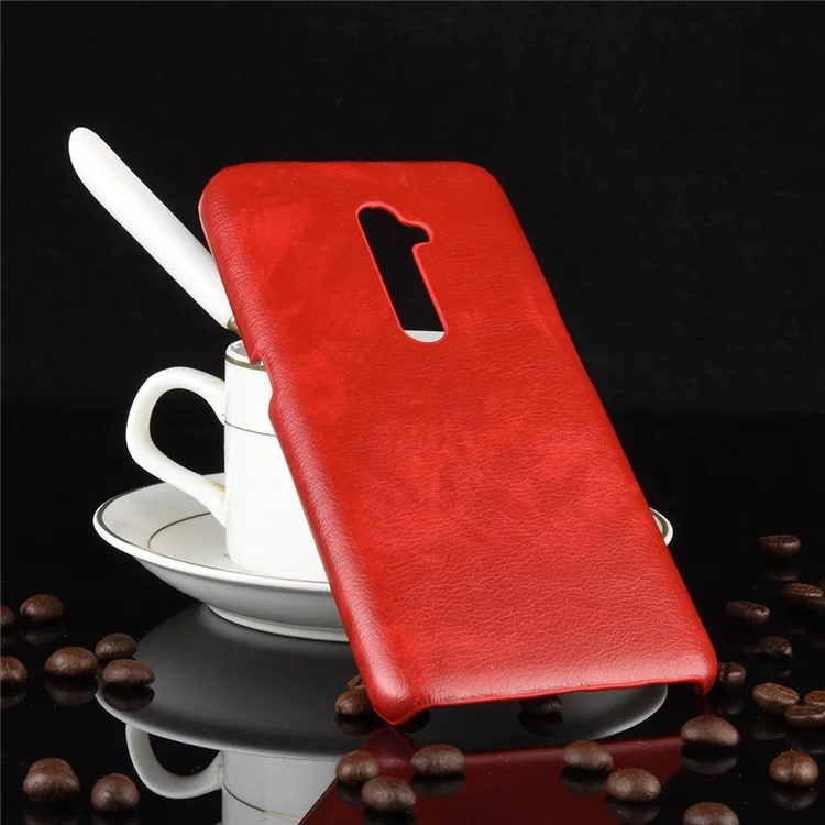 Litchi Texture PU Leather Coated PC Back Case for OPPO Reno 2 - Red