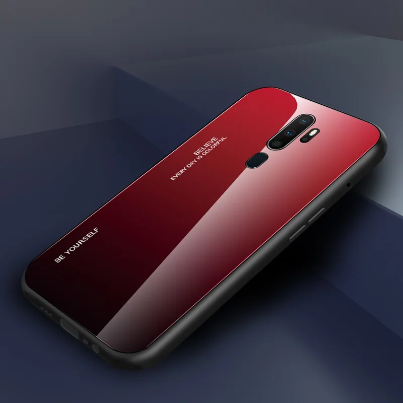 Gradientkleur Gehard Glas + PC + TPU Hybride Hoesje voor OPPO A9 (2020) / A11x - Rood