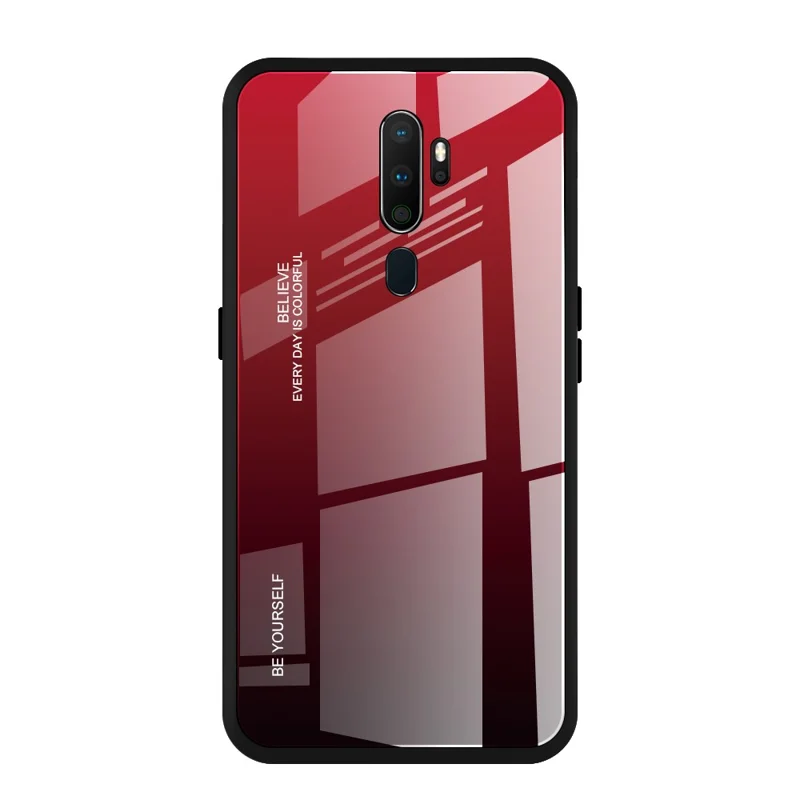 Gradientkleur Gehard Glas + PC + TPU Hybride Hoesje voor OPPO A9 (2020) / A11x - Rood