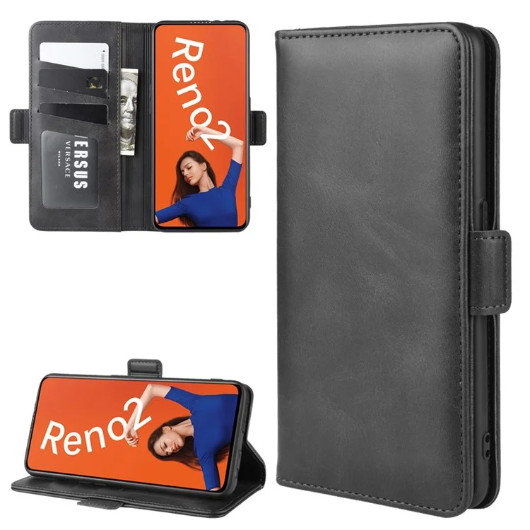 Portafoglio in pelle PU con custodia per cellulare per OPPO Reno 2 - Nero