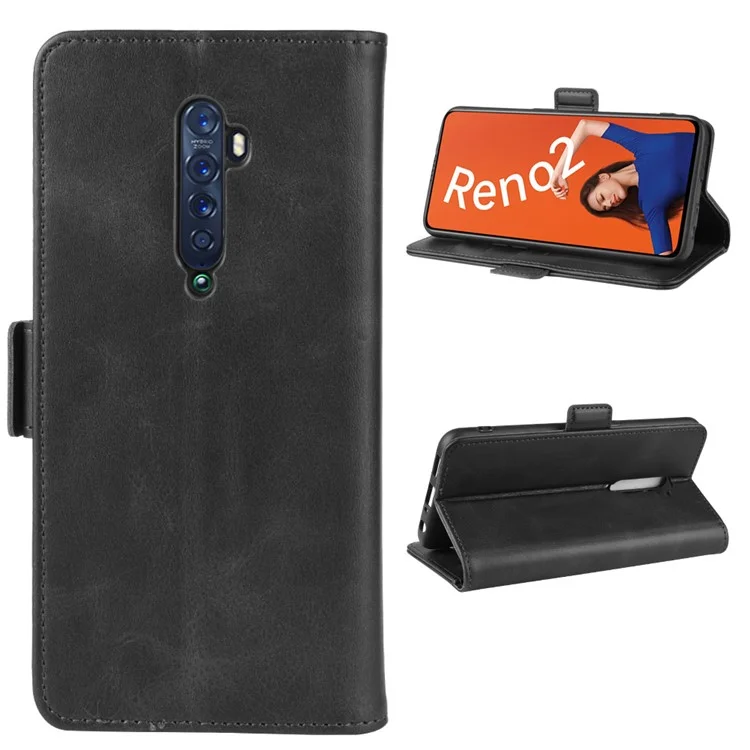 PU Leather Wallet Mobile Cell Case for OPPO Reno 2 - Black