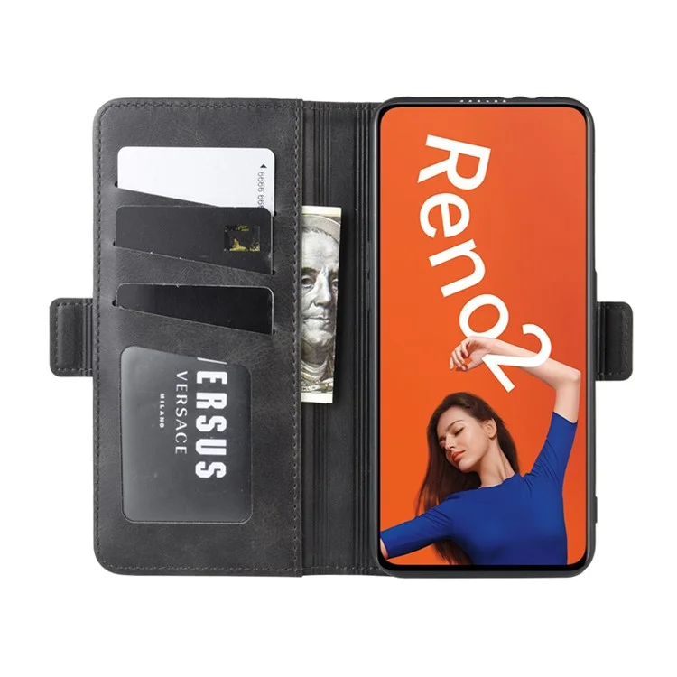 Portafoglio in pelle PU con custodia per cellulare per OPPO Reno 2 - Nero