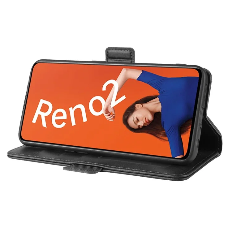 Portafoglio in pelle PU con custodia per cellulare per OPPO Reno 2 - Nero
