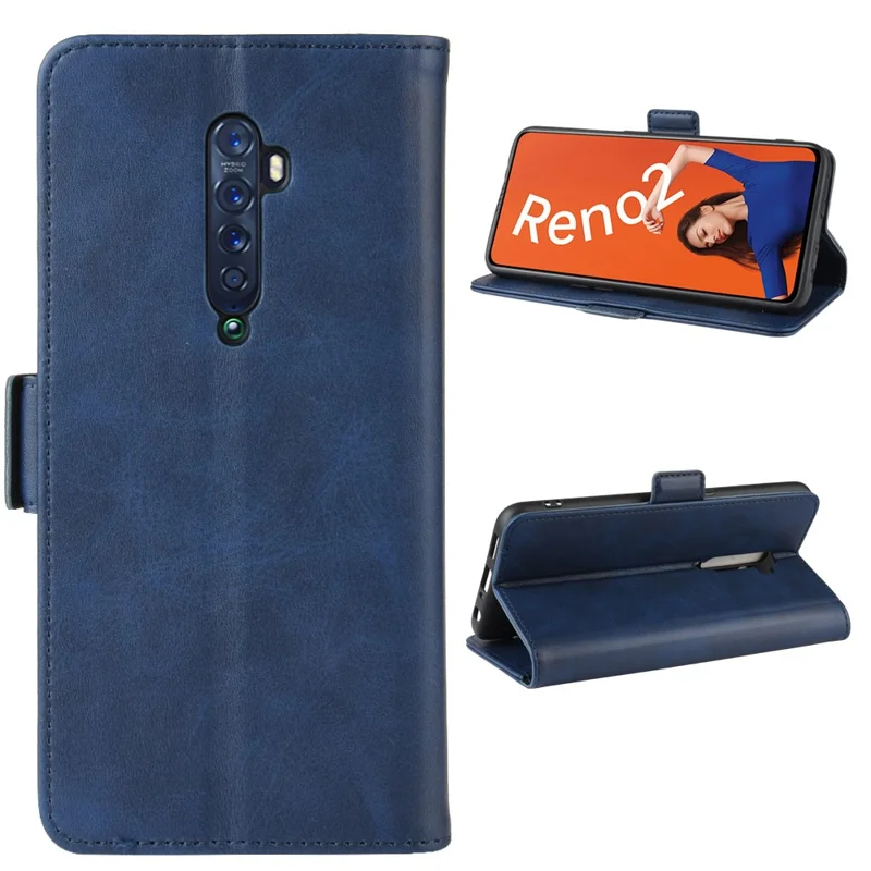 PU Leather Wallet Mobile Cell Case for OPPO Reno 2 - Blue