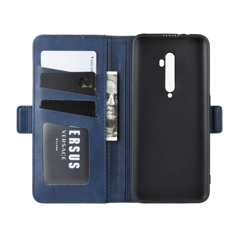 PU Leather Wallet Mobile Cell Case for OPPO Reno 2 - Blue