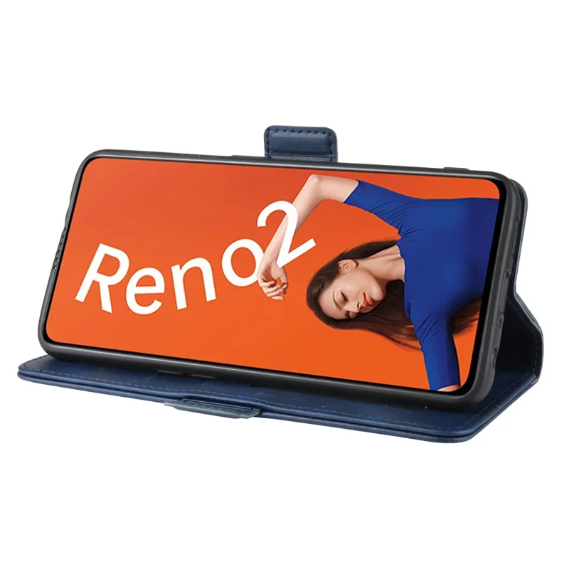 PU Leather Wallet Mobile Cell Case for OPPO Reno 2 - Blue