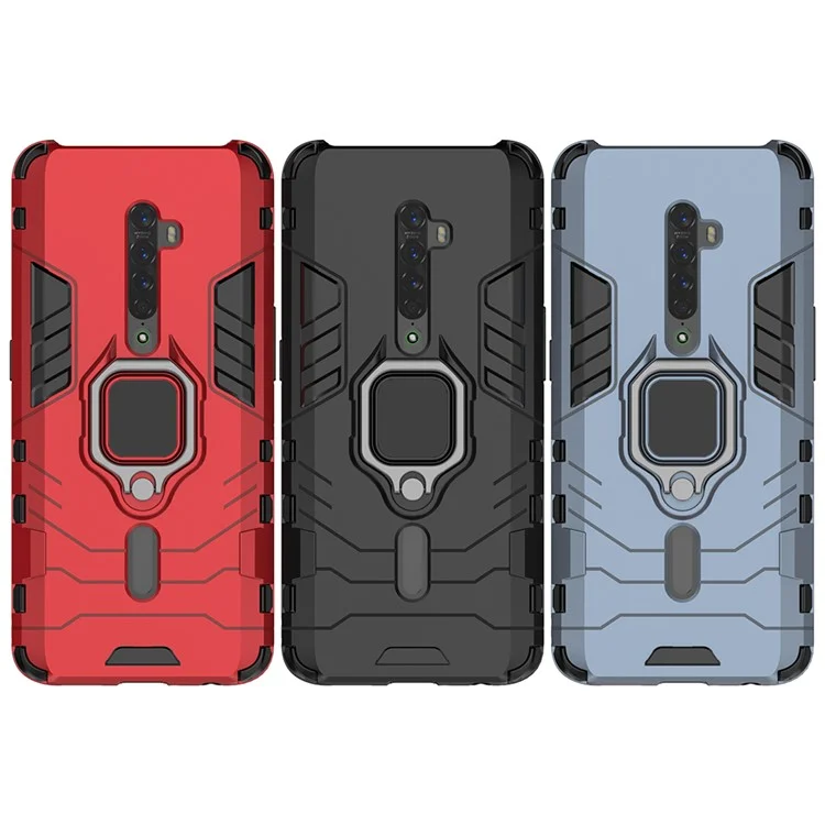Cool Guard Ring Holder Kickstand PC TPU Hybrid Case for OPPO Reno2 - Black