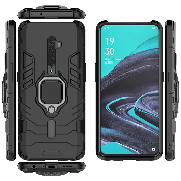 Cool Guard Ring Holder Kickstand PC TPU Hybrid Case for OPPO Reno2 - Black