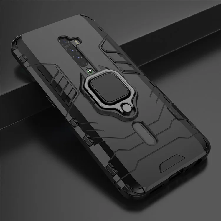 Cool Guard Ring Holder Kickstand PC TPU Hybrid Case for OPPO Reno2 - Black