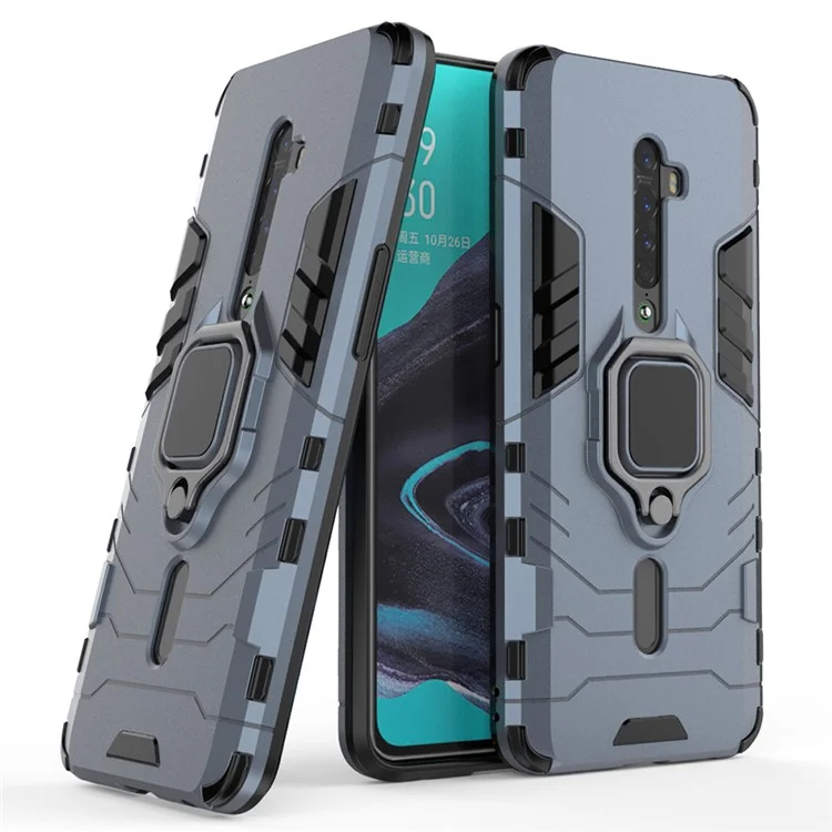 Cool Guard Ring Holder Kickstand PC TPU Hybrid Case for OPPO Reno2 - Blue