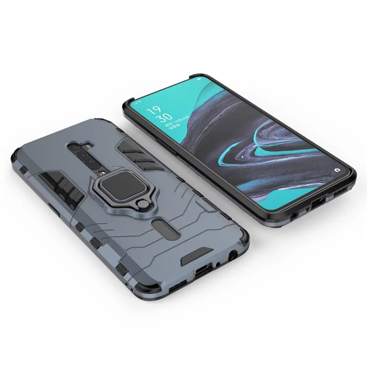 Cool Guard Ring Holder Kickstand PC TPU Hybrid Case for OPPO Reno2 - Blue