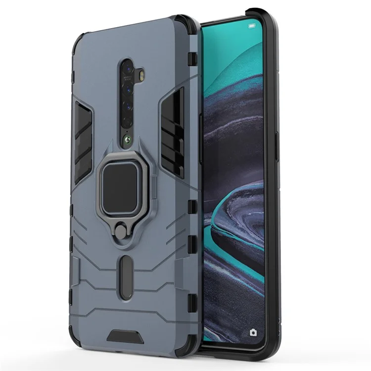 Cool Guard Ring Holder Kickstand PC TPU Hybrid Case for OPPO Reno2 - Blue