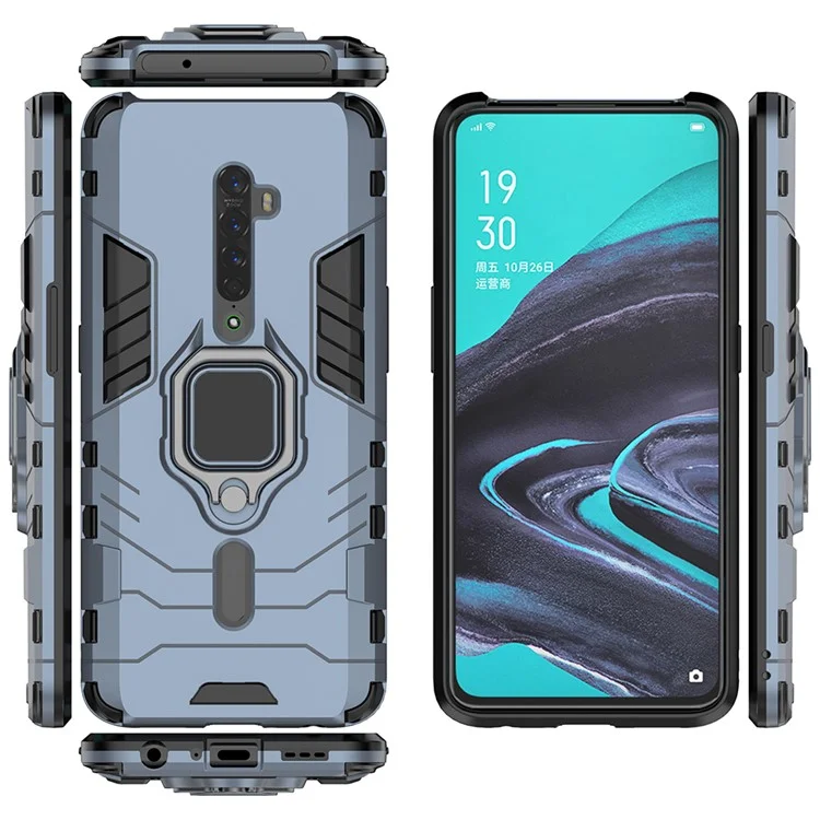 Cool Guard Ring Holder Kickstand PC TPU Hybrid Case for OPPO Reno2 - Blue