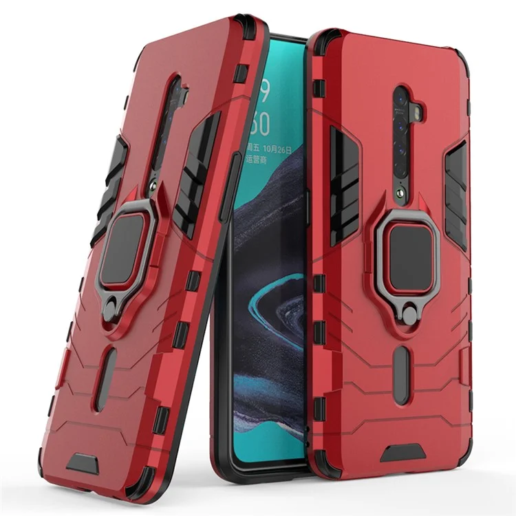Cool Guard Ring Holder Kickstand PC TPU Hybrid Case for OPPO Reno2 - Red