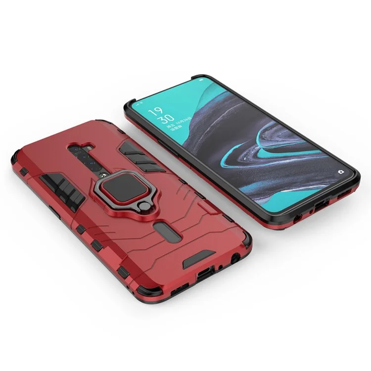 Cool Guard Ring Holder Kickstand PC TPU Hybrid Case for OPPO Reno2 - Red