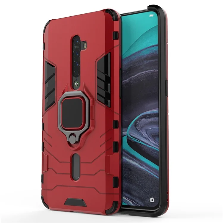 Cool Guard Ring Holder Kickstand PC TPU Hybrid Case for OPPO Reno2 - Red