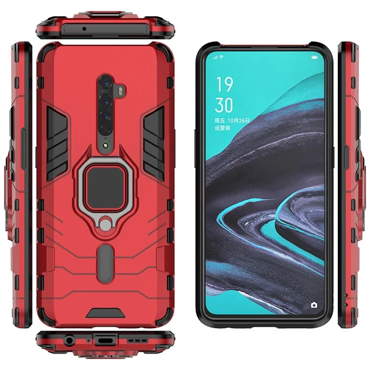 Cool Guard Ring Holder Kickstand PC TPU Hybrid Case for OPPO Reno2 - Red