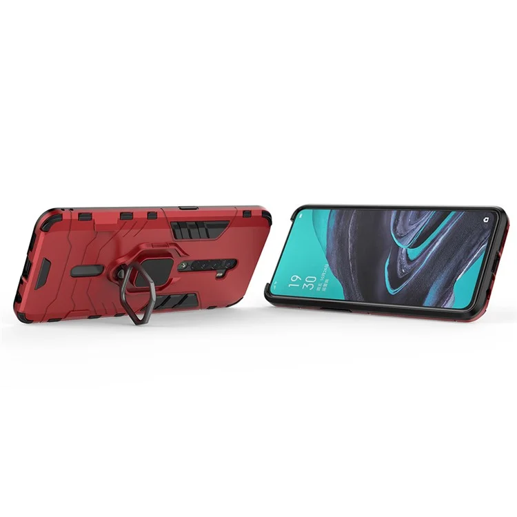Cool Guard Ring Holder Kickstand PC TPU Hybrid Case for OPPO Reno2 - Red