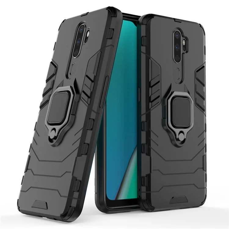 Cool Guard Ring Holder Kickstand PC+TPU Shell Case Para Oppo a9 (2020) / A11x - Preto