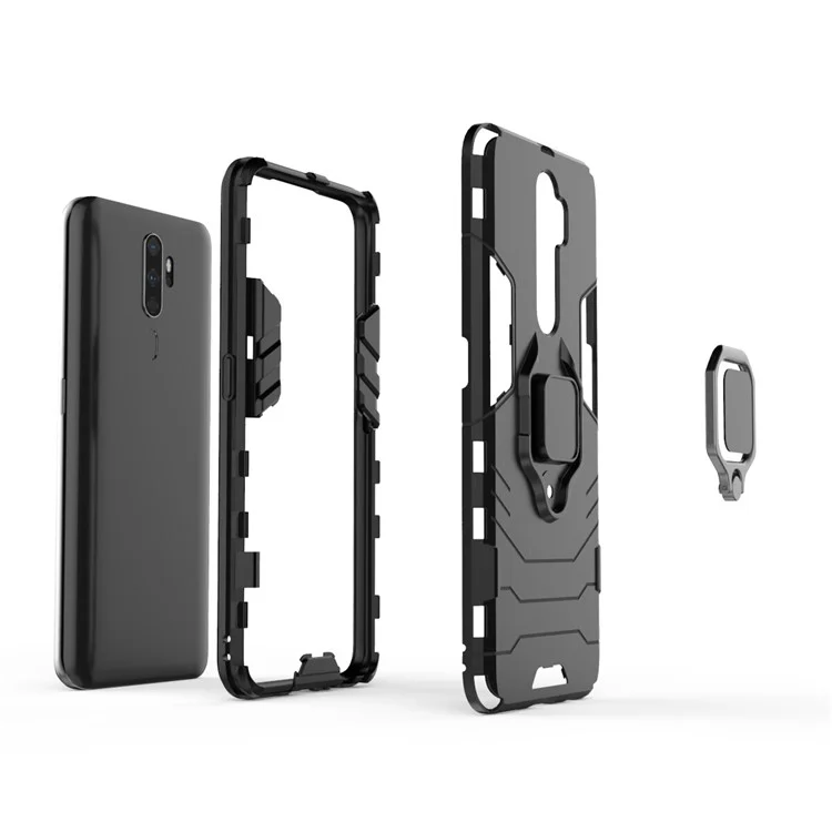 Cool Guard Ring Holder Kickstand PC+TPU Shell Case Para Oppo a9 (2020) / A11x - Negro