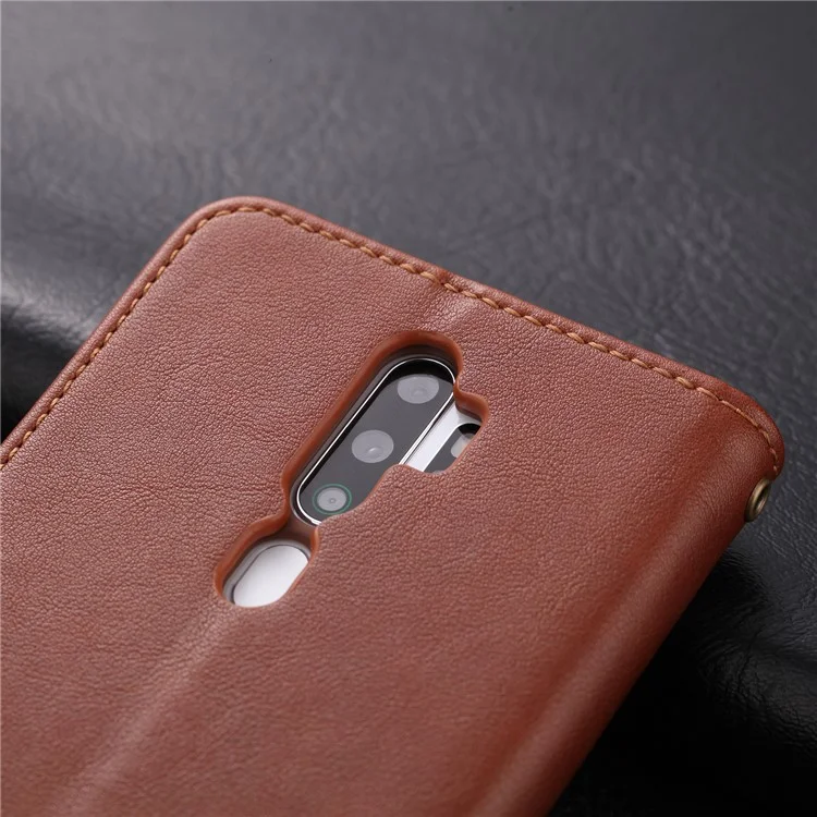Carteira de Couro AZNS Leather Wallet Stand Case para OPPO A9 (2020) / A11x - Café