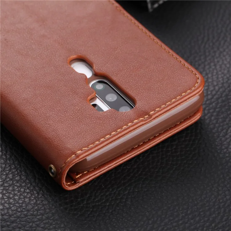 Carteira de Couro AZNS Leather Wallet Stand Case para OPPO A9 (2020) / A11x - Café