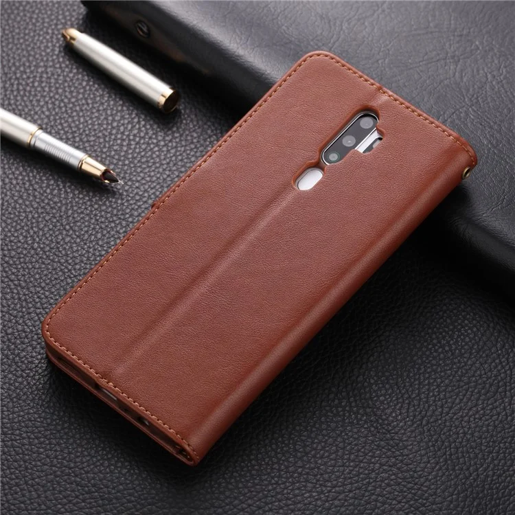 Carteira de Couro AZNS Leather Wallet Stand Case para OPPO A9 (2020) / A11x - Café