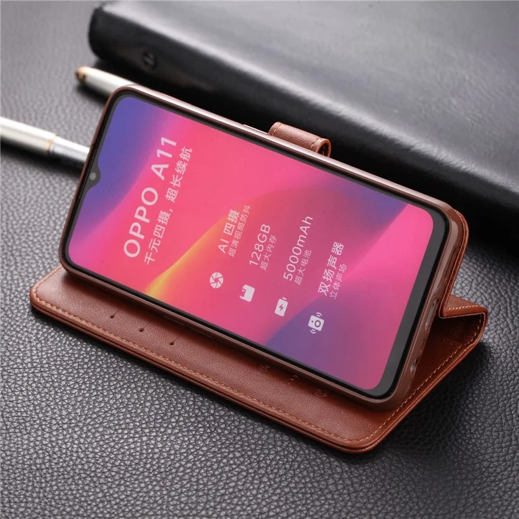 Carteira de Couro AZNS Leather Wallet Stand Case para OPPO A9 (2020) / A11x - Café