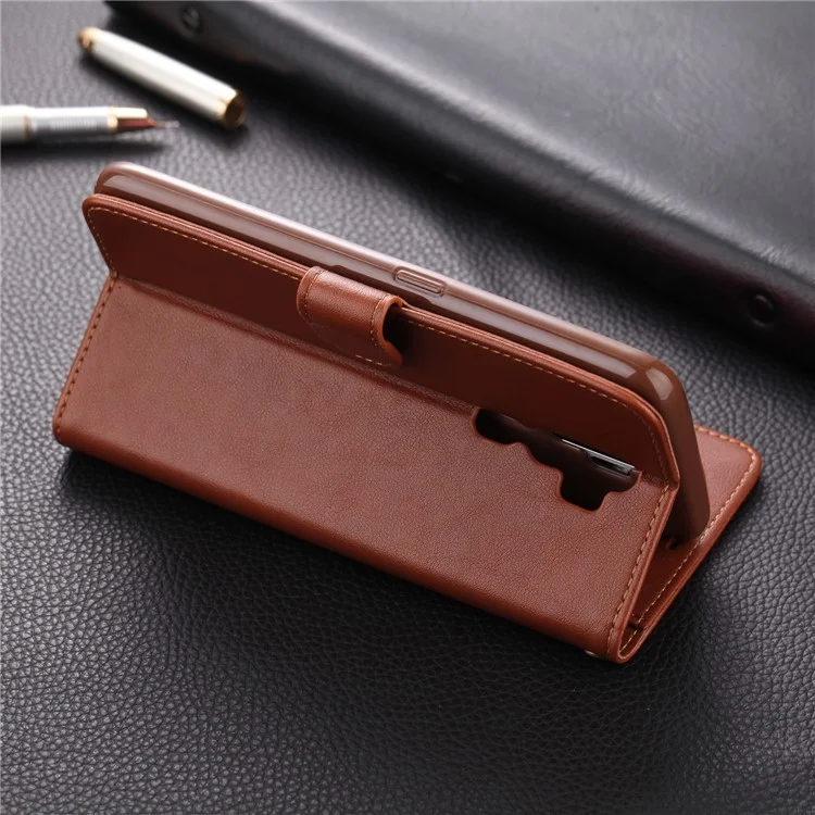 Carteira de Couro AZNS Leather Wallet Stand Case para OPPO A9 (2020) / A11x - Café