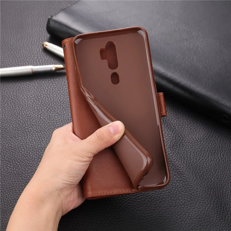 Carteira de Couro AZNS Leather Wallet Stand Case para OPPO A9 (2020) / A11x - Café