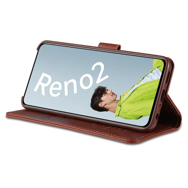 Azns pu Leather Wallet Stand Case Pour Oppo Reno2 - Café
