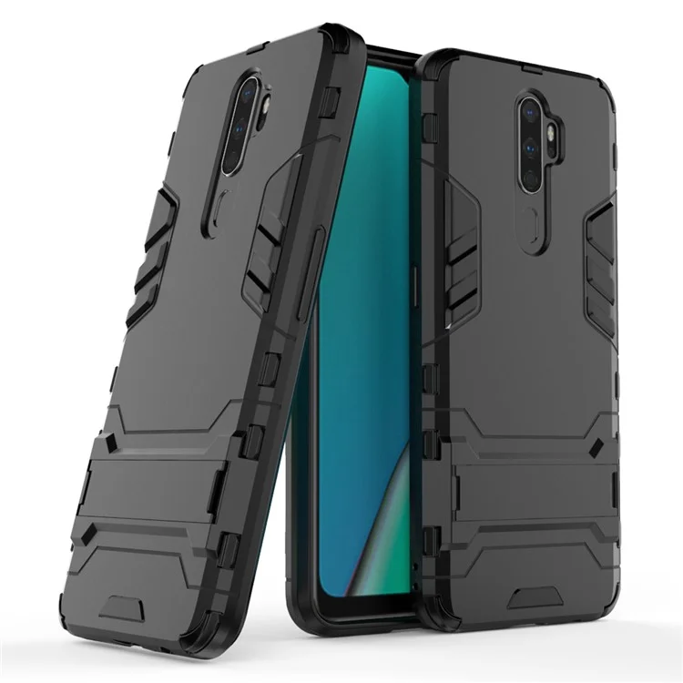 2-in-1 Plastic + TPU Combo Shell with Kickstand for OPPO A9 (2020)/A11x - Black