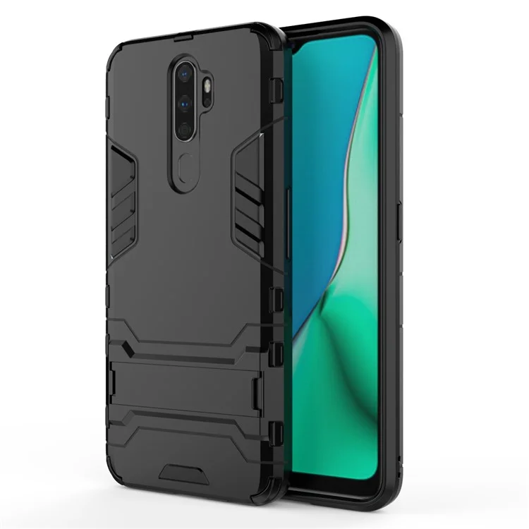 2-in-1 Plastic + TPU Combo Shell with Kickstand for OPPO A9 (2020)/A11x - Black