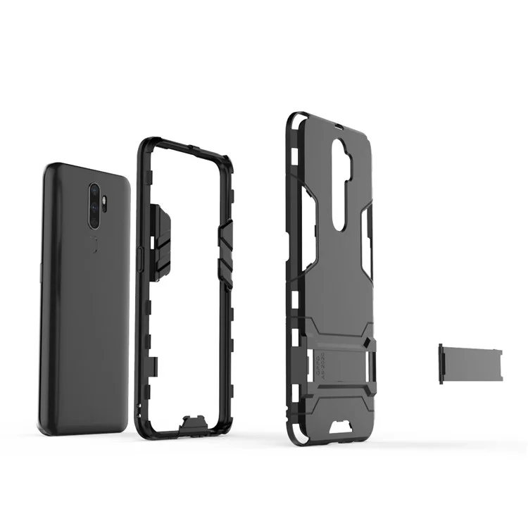 2-in-1 Plastic + TPU Combo Shell with Kickstand for OPPO A9 (2020)/A11x - Black