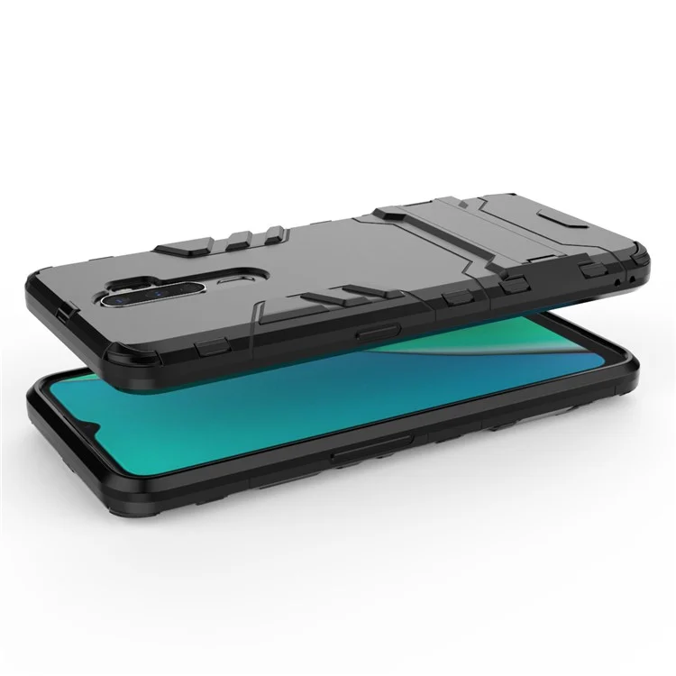 2-in-1 Plastic + TPU Combo Shell with Kickstand for OPPO A9 (2020)/A11x - Black