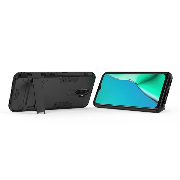 2-in-1 Plastic + TPU Combo Shell with Kickstand for OPPO A9 (2020)/A11x - Black
