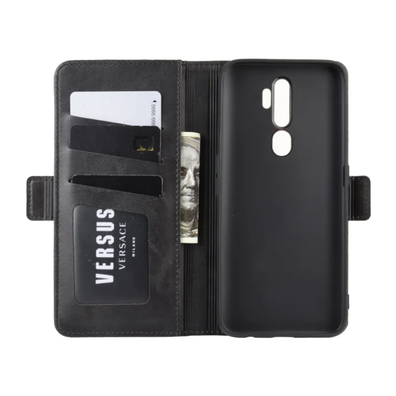 Leather Wallet Stand Protective Case for OPPO A9 (2020) - Black