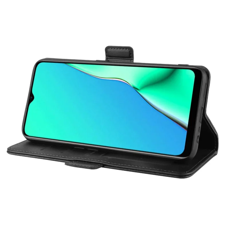 Leather Wallet Stand Protective Case for OPPO A9 (2020) - Black