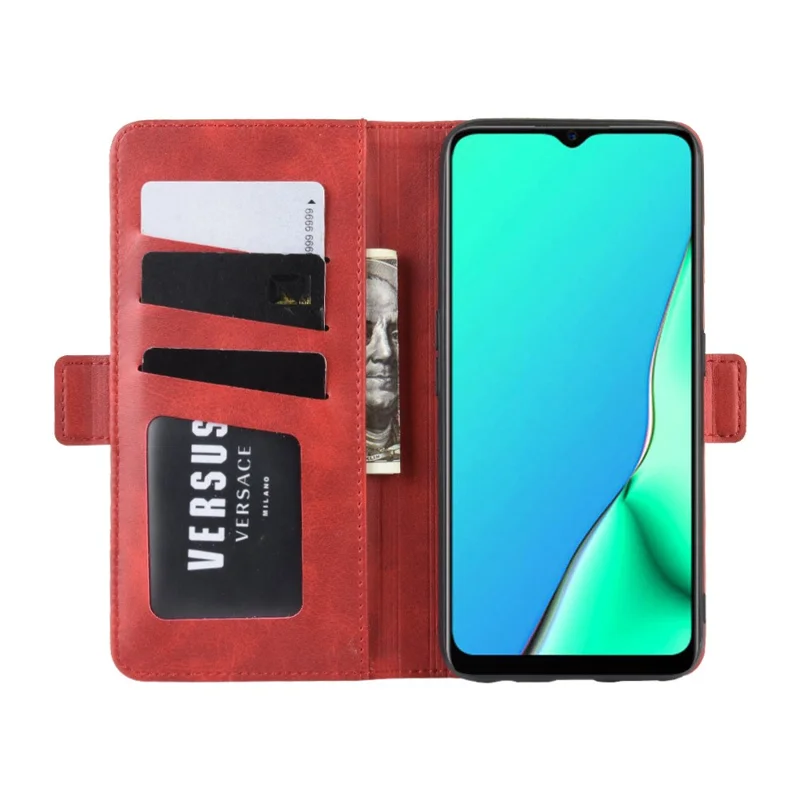 Leather Wallet Stand Protective Case for OPPO A9 (2020) - Red