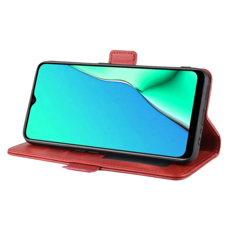 Leather Wallet Stand Protective Case for OPPO A9 (2020) - Red