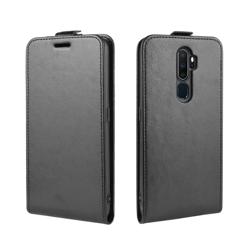 Crazy Horse Skin Vertical Flip Leather Phone Shell for OPPO A9 (2020)/A5 (2020) - Black