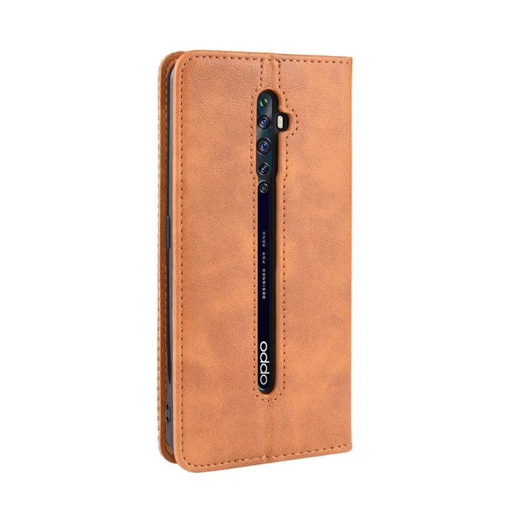 Estilo Vintage Stand Leather Stand Stand Case Para Oppo Reno2 Z/F - Castanho