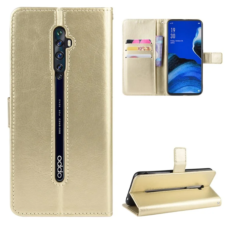 Crazy Horse Wallet de Cuero Case Para Oppo Reno2 Z/F - Oro
