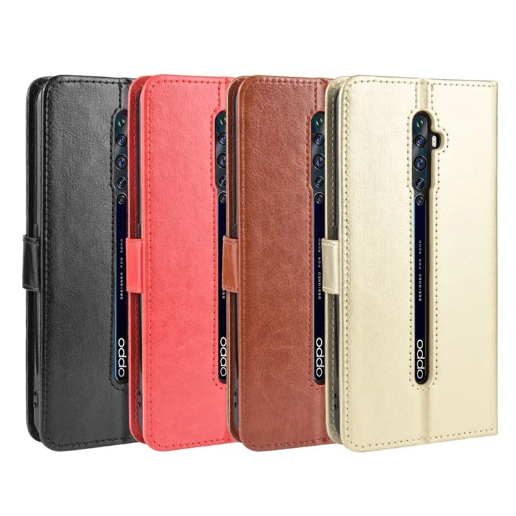 Crazy Horse Wallet de Cuero Case Para Oppo Reno2 Z/F - Oro