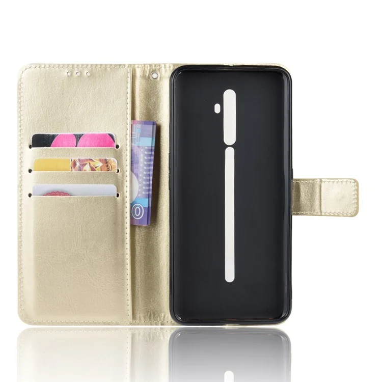 Crazy Horse Wallet de Cuero Case Para Oppo Reno2 Z/F - Oro
