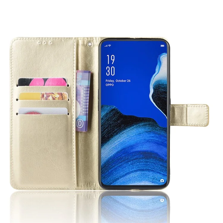 Crazy Horse Wallet de Cuero Case Para Oppo Reno2 Z/F - Oro