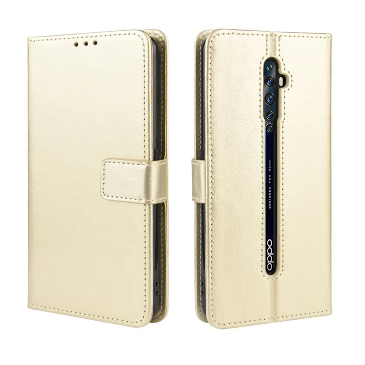 Crazy Horse Wallet de Cuero Case Para Oppo Reno2 Z/F - Oro