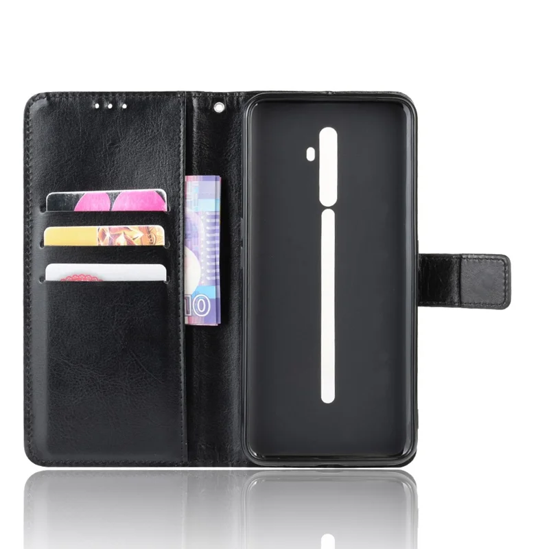 Crazy Horse Wallet Leather Stand Case voor OPPO Reno2 Z/F - Zwart