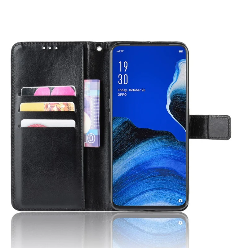 Crazy Horse Wallet Leather Stand Case voor OPPO Reno2 Z/F - Zwart
